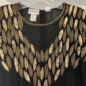Vintage Dress Stenay Beaded Sequins Silk Black Size 16 NWOT